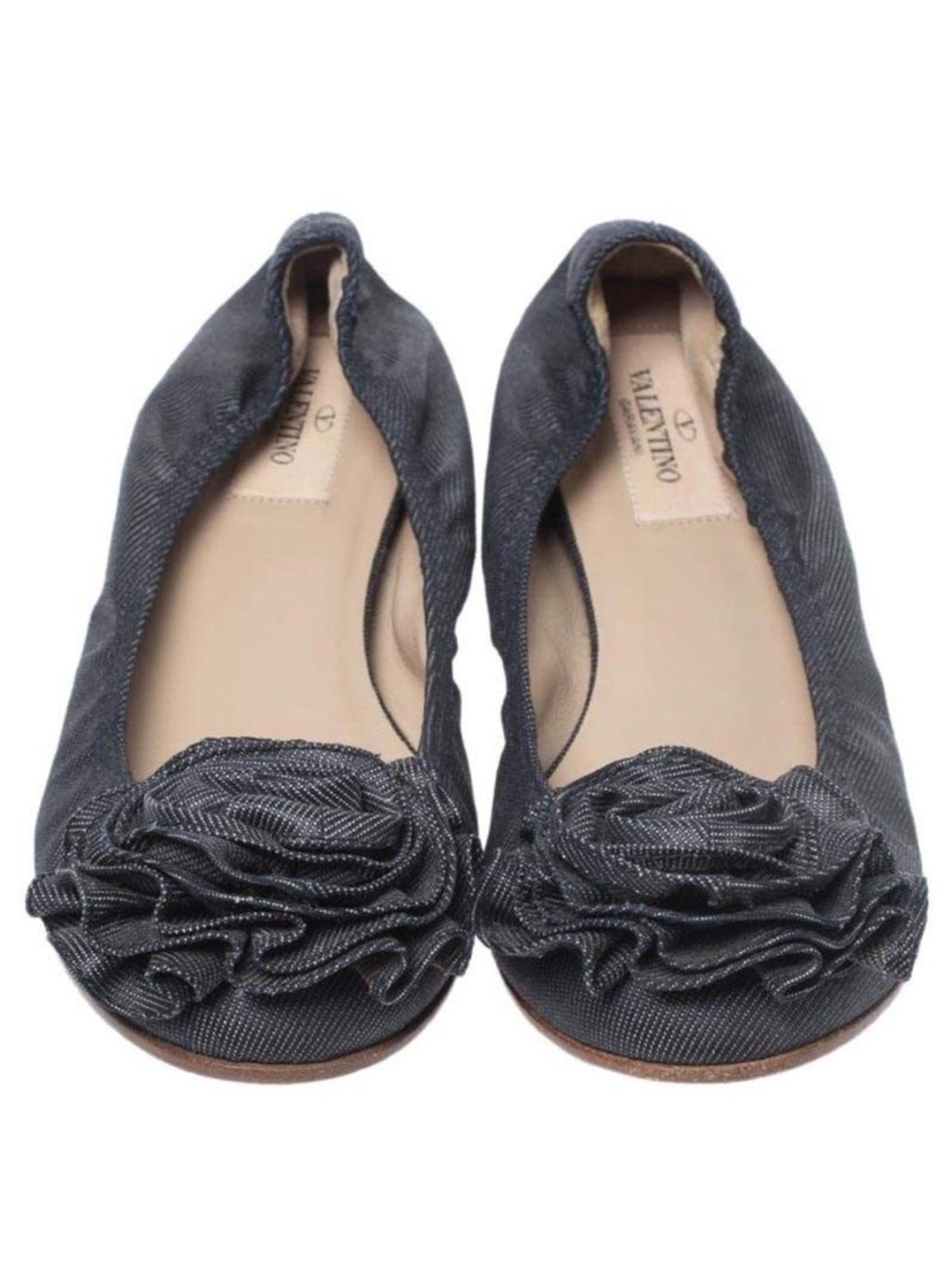 Valentino Navy Denim Rosette Flats